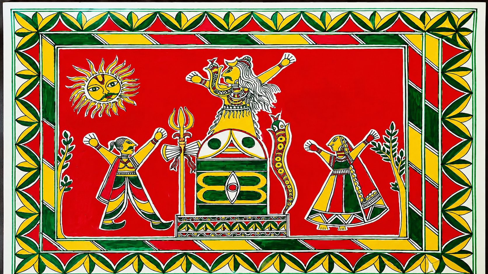 Manjusha art — the story of Bihula painted on paper boxes